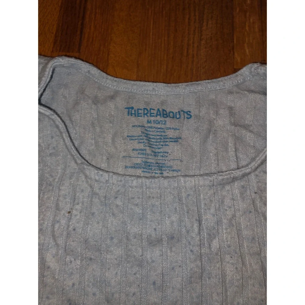 Thereabouts Girl Medium 10/12 Blue Ribbed Pointelle Scoop Neck Long Sleeve Top